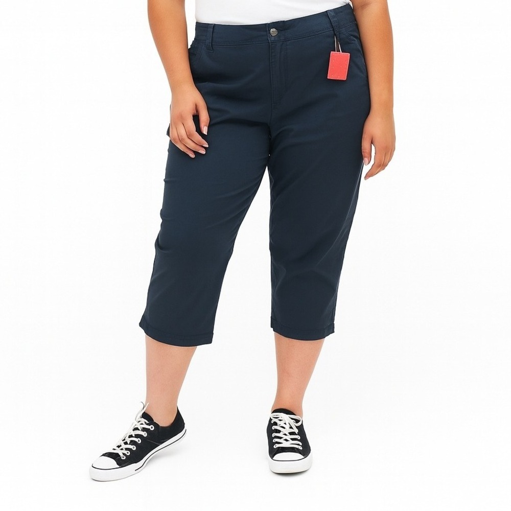 Mossimo Supply Co Crop Pants 17 Cornelian Blue Straight Mid Rise‎ Flat Front New